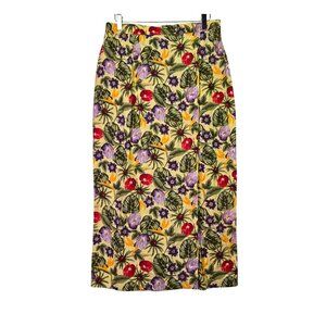 Vintage Tropical‎ Floral Faux Wrap High-Waist Skirt Button & Zip Closure